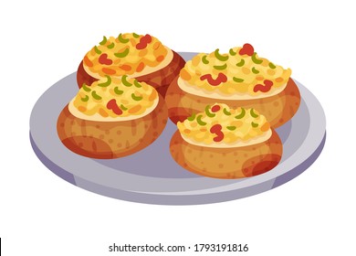 Potatoes Stuffed with Vegetables as Italian Cuisine Dish Vector Illustration