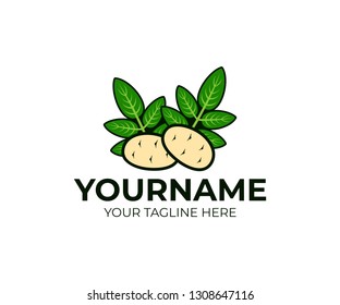 Potatoes, tubers and leaves, logo design. Plant, agriculture, agricultural and farm, vector design and illustration