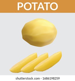 Potatoes vector illustration. Isolated white background. Transparent objects used for lights and shadows drawing. Sweet potato, Young potato isolated, Raw potato food, Fresh potatoes in an old sack