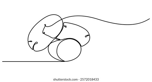 Potatoes vector illustration. One continuous line drawing art illustration with lettering organic potatoes, One line drawing features two potatoes in a simple and elegant continuous line, creating.