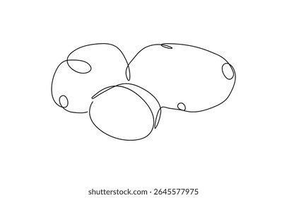 Potatoes vector illustration. One continuous line drawing art illustration, One line drawing features two potatoes, One line drawing features two potatoes in a simple and elegant continuous line.