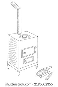 Potbelly stove oven graphic black white sketch isolated illustration vector