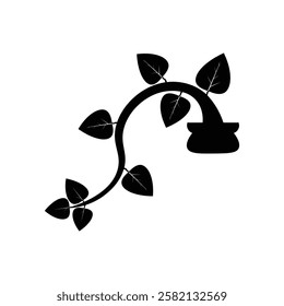 Poted pothos plant vector icon  illustration silhouettes isolated on white background