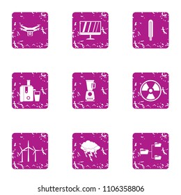 Potency icons set. Grunge set of 9 potency vector icons for web isolated on white background