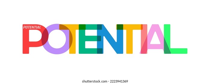 POTENCIAL. Pancarta tipográfica colorida. Ilustración vectorial para afiches, afiches y diseño creativo. Estilo plano.