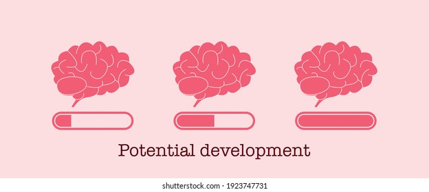 Concepto de desarrollo potencial. Conjunto de barras de carga cerebral. La mente y el conocimiento impulsan. Progreso del aumento cerebral. Vector