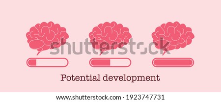 Potential development concept. Set of brain loading bar. Mind and knowledge boost. Progress of brain increase. Vector