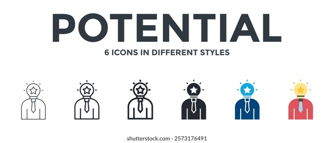 Potential Icon In Different Style Vector Illustration. Designed In Thin Line, Regular Line, Bold Line, Glyph, Color Fill, And Flat Style Can Be Used For Web