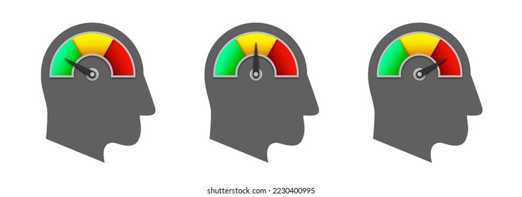 Potential icon. Measuring speedometer icon in the head. Human head with with arrow and scale. Flat vector illustration.