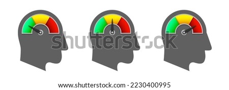 Potential icon. Measuring speedometer icon in the head. Human head with with arrow and scale. Flat vector illustration.