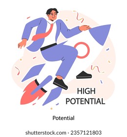 Potential. Increasing of individual or professional competencies and skills. Self-motivation and efficacy. Personal improvement, soft skills development. Flat vector illustration