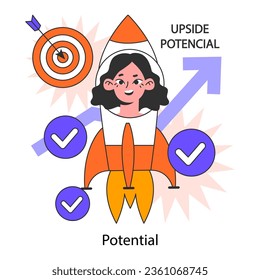 Potential. Increasing of individual or professional competencies and skills. Self-motivation and efficacy. Personal improvement, soft skills development. Flat vector illustration