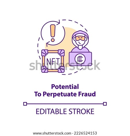 Potential to perpetuate fraud concept icon. Forged replica selling. NFT disadvantage abstract idea thin line illustration. Isolated outline drawing. Editable stroke. Arial, Myriad Pro-Bold fonts used