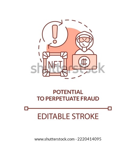 Potential to perpetuate fraud orange concept icon. Forged replicas. NFT disadvantage abstract idea thin line illustration. Isolated outline drawing. Editable stroke. Arial, Myriad Pro-Bold fonts used