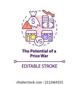 Potential of price war concept icon. Dynamic pricing disadvantage abstract idea thin line illustration. Isolated outline drawing. Editable stroke. Roboto-Medium, Myriad Pro-Bold fonts used