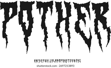 Pother Horror Sharp Font Alphabet - Scary Distorted Display Typeface for Metal Music, Gaming, and Dark Design