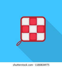 Potholder flat icon with long shadow isolated on blue background. Potholder sign symbol in flat style. Kitchenware element Vector illustration for web and mobile design.