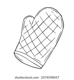 Potholder hand drawn doodle. Kitchen textile. Mitten for protecting hands from burns when cooking. Item for gripping hot dishes. Vector sketch line art illustration.