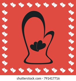 Potholder icon flat. Simple black pictogram on red background with white hearts for valentines day. Vector illustration symbol