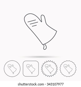 Potholder icon. Kitchen protection glove sign. Linear circle, square and star buttons with icons.