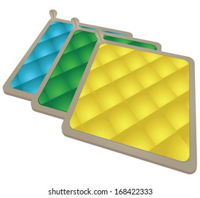 Pot-holder. A set of three heat-resistant pads for the kitchen. Vector illustration.