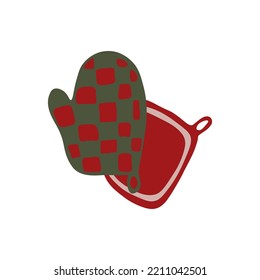 Potholders for hot. Christmas accessories for the confectioner on a white background. Vector illustration