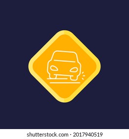 pothole line icon with car on the road, vector