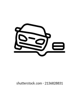 Pothole on Road. Torn Wheel. Auto Accident Icon. Vector sign in simple style isolated on white background.