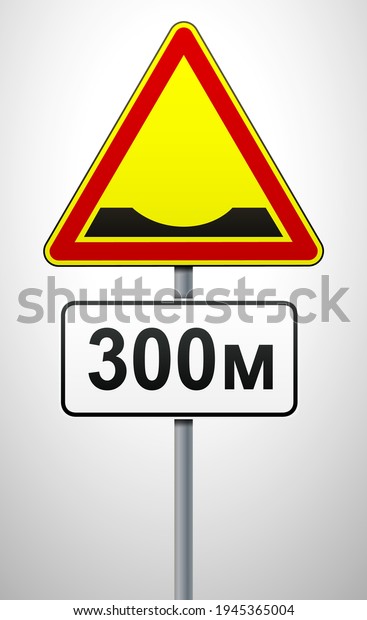 Pothole warning temporary road sign. A sign\
on a post with an additional information plate. Traffic Laws. Signs\
and road markings. Vector\
illustration