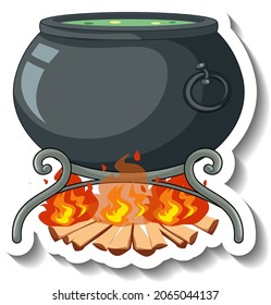 Potion boiling in a pot cartoon sticker illustration