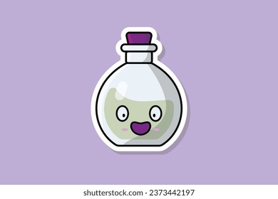 Potion Bottle with Cartoon Character Sticker vector illustration. Science object icon concept. Laughing cartoon with Potion sticker vector design.