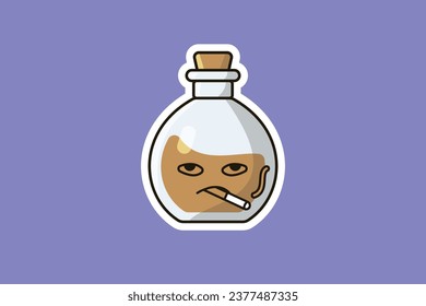 Potion Bottle with Cartoon Character Sticker vector illustration. Science object icon concept. Handsome cartoon with Potion sticker vector design. Cartoon character drink design.