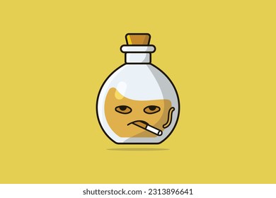 Potion Bottle with Cartoon Character vector illustration. Science object icon concept. Smoking cartoon with Potion vector design. Halloween drink design.