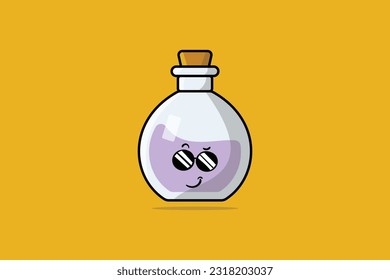 Potion Bottle with Cartoon Character vector illustration. Science object icon concept. Handsome cartoon with Potion vector design. Cartoon character drink design.