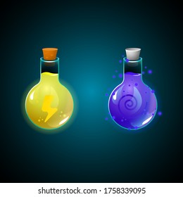 Potion bottle with effect for 2d games. Game elements, icon vector illustration
