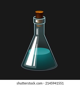 Potion bottle. Glass bottle with color drink. Vector icon. 