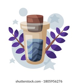 Potion Bottle, Glass Flask with Liquid, Happy Halloween Object Cartoon Style Vector Illustration on White Background