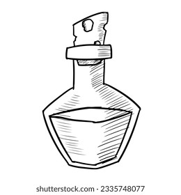 Potion bottle. Hand drawn sketch illustration. Isolated object on a white background.