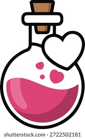 "garrafa de poção do amor com ícone do coração, vetor plano mínimo, cor rosa"