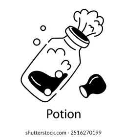 Ícone de garrafa de poção no estilo doodle 