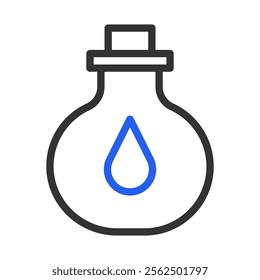 Potion bottle icon with liquid drop. Concept of magic, alchemy, and science.