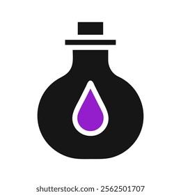 Potion bottle with liquid drop. Concept of magic, alchemy, and science.