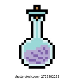 Potion bottle with pixel art on white background.