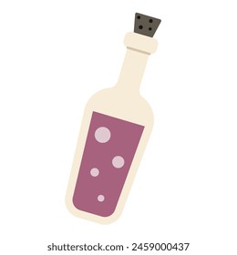 Potion bottle. Bottle of poison for Halloween design isolated on white background. Happy Halloween holiday banner for web, postcards, flyers, etc. Flat style vector illustration