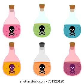 Potion Bottle With Poison And Skull Label In Flat Style For Halloween Designs