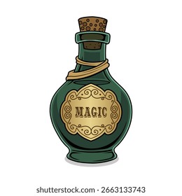 Potion bottle vector illustration, fantasy and magical object design on transparent background