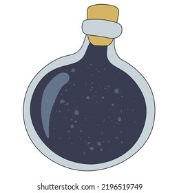 Potion bottle  Witch bottle and blue poison and bubbles  Halloween potion bottle  Poison bottle icon illustration