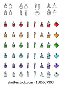 potion bottles , multicolored. Rpg game inventory item icon assets