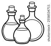 Potion Bottles Vector Line Art Icon.