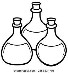 Potion Bottles Vector Line Art Icon.